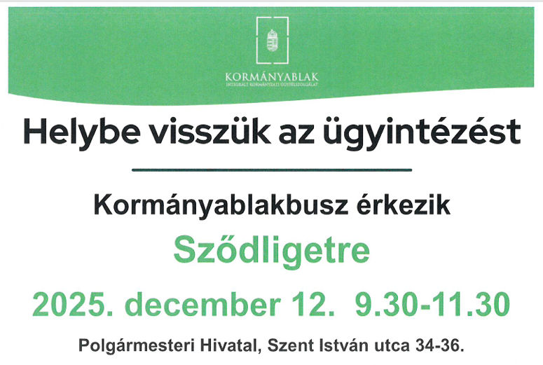 Kormányablakbusz érkezik Sződligetre 2025.12.12-én