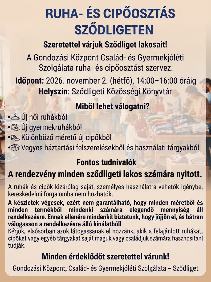 Ruha- és cipőosztás Sződligeten