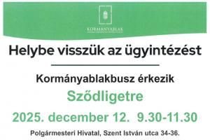 Kormányablakbusz érkezik Sződligetre 2025.12.12-én