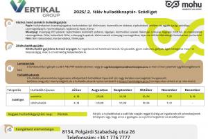 Hulladéknaptár 2025. II. félév Sződliget