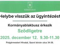 Kormányablakbusz érkezik Sződligetre 2025.12.12-én